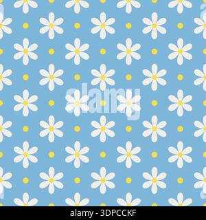 Blue daisy flower seamless pattern cute retro floral background for fabric wallpaper wrapping paper and textile design Stock Vector