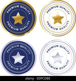 Premium Quality Star Badge Collection – Gold and Silver Certification Seal, Award Emblem, Guarantee Stamp Label Set Stock Vector