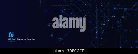 AI Digital Communication Cybersecurity Line Background. Artificial Intelligence Neural Firing Network Concept for Digital Science and Technology Forum Stock Vector