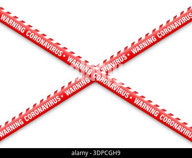 Quarantine zone warning tape. Novel coronavirus outbreak. Global lockdown. Red coronavirus danger stripe. Police caution line, restricted area Stock Vector