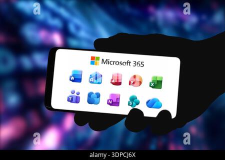 Microsoft 365 software products displayed on smartphone Stock Photo