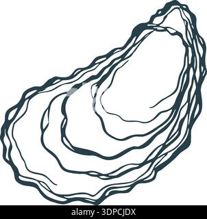 Hand drawn outline illustration of an oyster shell with layered ridges and organic contours Stock Vector