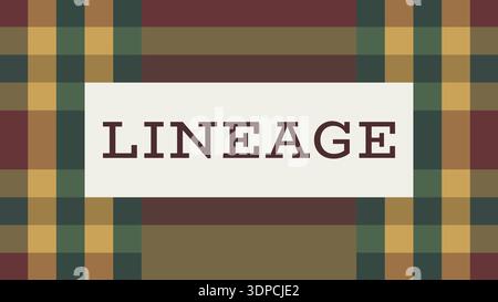 Plaid patterned label with lineage text centered on a light rectangle panel Stock Vector
