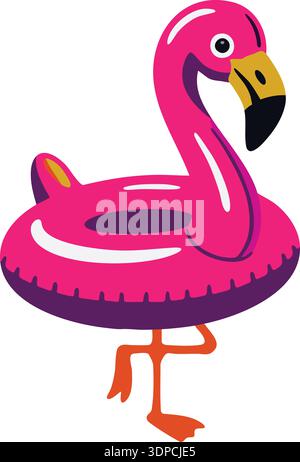 Cartoon flamingo inflatable float with bright pink body and black and yellow beak Stock Vector