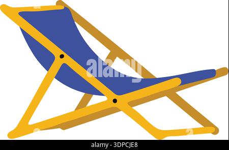 Flat illustration of a folding beach chair with blue fabric and yellow frame at an angle Stock Vector