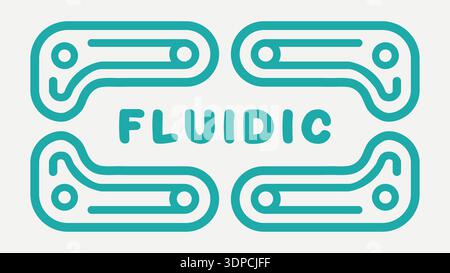 Circuit style label with fluidic text surrounded by rounded trace lines in teal Stock Vector