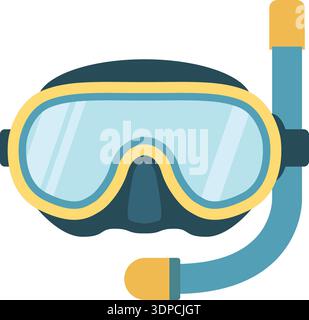 Flat illustration of a snorkel mask with blue lens and attached breathing tube Stock Vector