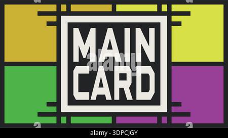 Color block label with main card text in a framed black rectangle on a segmented background Stock Vector