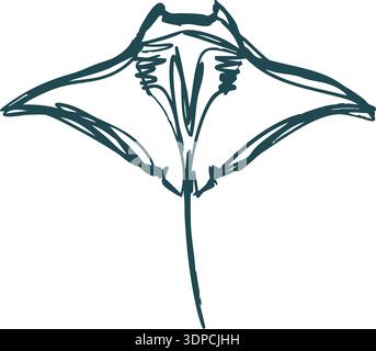 Manta ray or stingray illustration drawn by one line. Minimalist