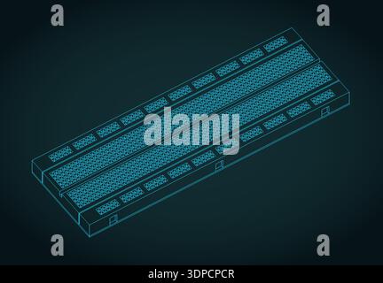 Breadboard 60 row isometric blueprint stylized vector illustration Stock Vector