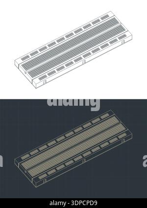Breadboard 60 row isometric drawings stylized vector illustrations Stock Vector