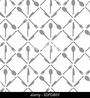 sketch doodle cutlery fork, spoon, knife Cafe closeup seamless pattern. hand drawn illustration. Vector graphic line ink colored art. Design for packa Stock Vector