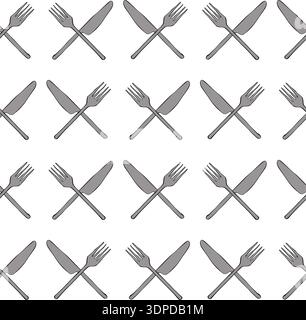 Fork and knife Cafe seamless pattern. hand drawn illustration. Vector graphic line ink colored art. Perfect for cafe logo, branding, packaging, labels Stock Vector