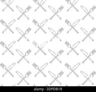 sketch doodle cutlery isolated on white background knife, fork Cafe closeup seamless pattern. hand drawn illustration. Vector graphic line ink black w Stock Vector