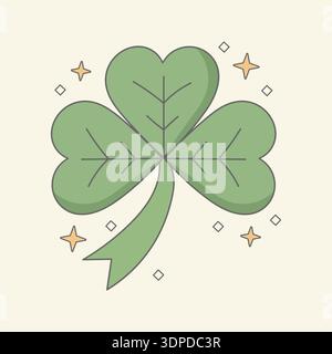 Three Leaf Clover Shamrock with Golden Stars for Saint Patricks Day Stock Vector