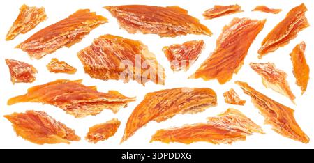 Dried fish pieces isolated on white background, full depth of field Stock Photo