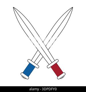 Crossed swords icon, red blue handles battle combat rivalry symbol Stock Vector