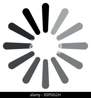 Rotating buffering symbol, grayscale radial bars, UI progress indicator Stock Vector