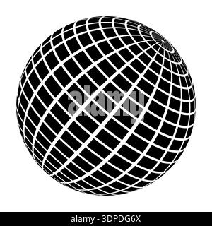 Curved line sphere, rendering showing depth mapping sphere grid perspective Stock Vector