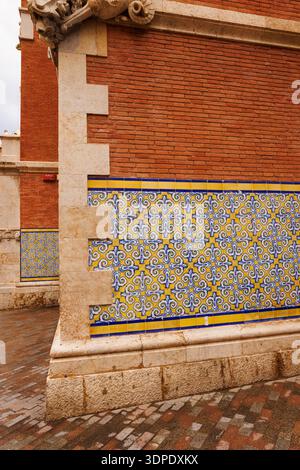 Traditional spanish tiles on Central Market facade in Valencia, Spain Stock Photo