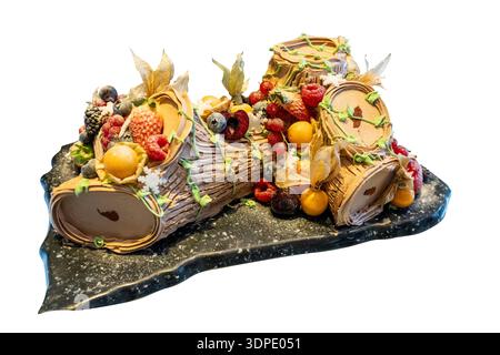 Die cut of buffet dessert for festive christmas and new year on white isolated. Stock Photo