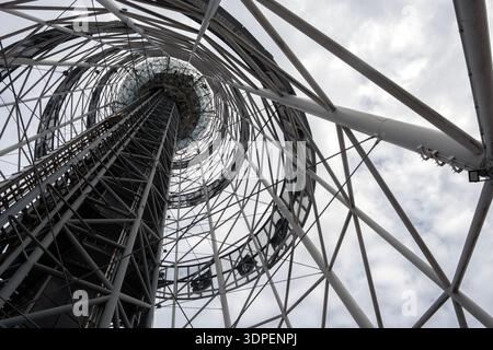 Modern steel observation tower structure viewed from below Stock Photo