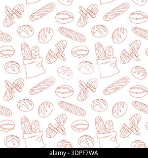 Hand-drawn seamless pattern made of bread loaves for bakery branding and packaging and backgrounds in line art modern style Stock Vector