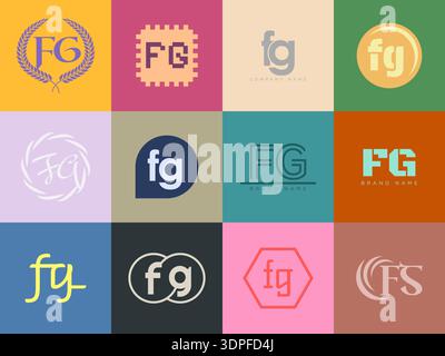 FG logo company template. Letter f and g logotype. Set different classic serif lettering and modern bold text with design elements. Initial font typog Stock Vector
