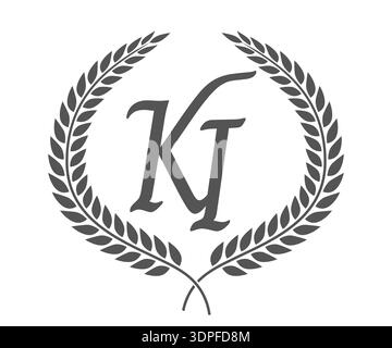 Initial letter K and I, KI monogram logo design with laurel wreath. Luxury emblem with calligraphy font. Stock Vector