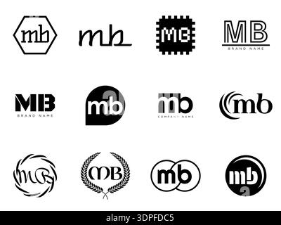 MB logo company template. Letter m and b logotype. Set different classic serif lettering and modern bold text with design elements. Initial font typog Stock Vector