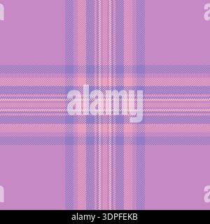 Equal tartan pattern seamless, fiber fabric vector texture. Mature background check plaid textile in purple and indigo colors palette. Stock Vector