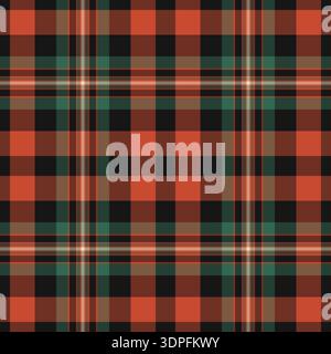 Wear texture tartan textile, overlayed plaid background vector. Vertical seamless check pattern fabric in red and orange colors palette. Stock Vector