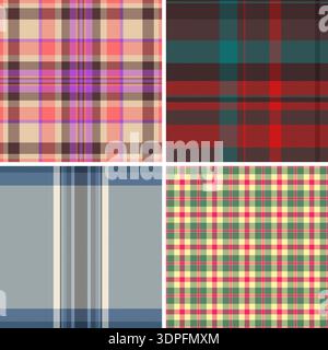 Plaid pattern pack tailored for Valentines and Womens Day styling. Coordinated tartan patterns fit cards, gift bags, and party decor. Seamless vector Stock Vector