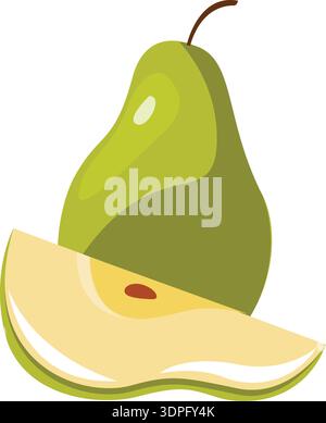 Pear Fruits, Green fruits, Pear slices, fruits illustration, Ripe Pear, whole Pear Stock Vector