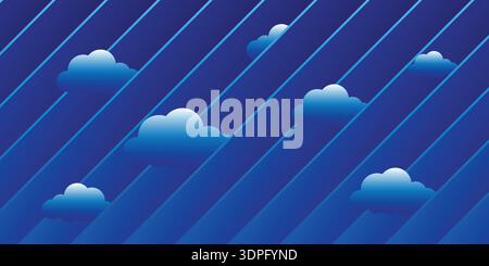 Blue abstract background with diagonal lines and clouds moving out from them Trendy geometric design Stock Vector