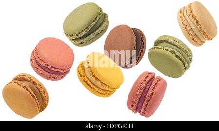 Macarons cookies mix isolated on white background, full depth of field Stock Photo