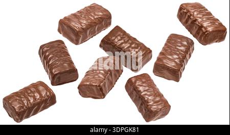Chocolate candy bars isolated on white background, full depth of field Stock Photo