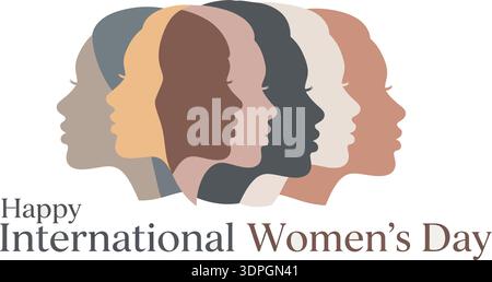Diverse women profile silhouettes in minimalist flat vector style with muted earth tones on white Stock Vector
