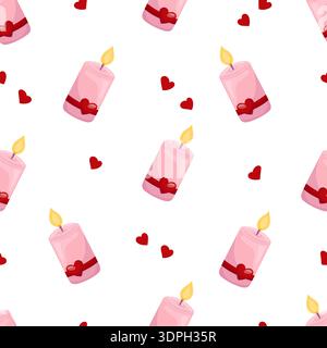 Seamless pattern with pink candles and red hearts Stock Vector