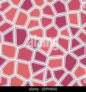 Voronoi tessellation seamless pattern design. Geometric irregular polygons in pink and white color palette. Stock Vector