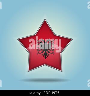 Albania flag star glossy. Isolated on color gradient background Stock Vector