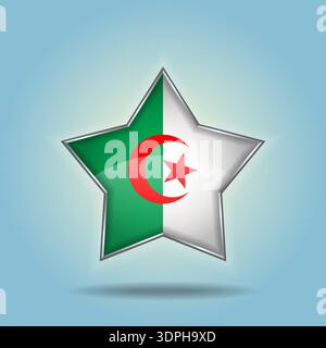 Algeria flag star glossy. Isolated on color gradient background. Banner flag Vector Illustrator Stock Vector