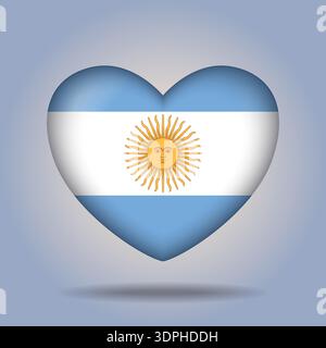 Argentina flag heart button Isolated on color gradient background. Banner flag Vector Illustrator Stock Vector