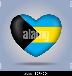 Bahamas flag heart button Isolated on color gradient background. Banner flag Vector Illustrator Stock Vector