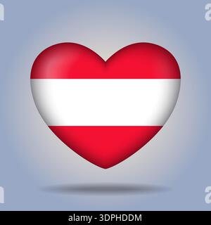 Austria flag heart button Isolated on color gradient background. Banner flag Vector Illustrator Stock Vector