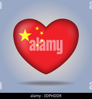 China flag heart button Isolated on color gradient background. Banner flag Vector Illustrator Stock Vector