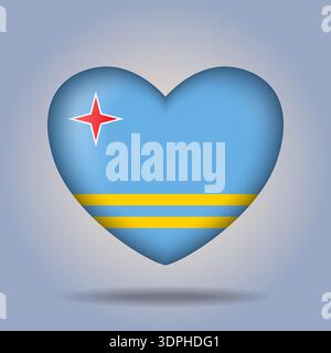 Aruba flag heart button Isolated on color gradient background. Banner flag Vector Illustrator Stock Vector