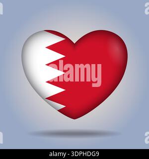 Bahrain flag heart button Isolated on color gradient background. Banner flag Vector Illustrator Stock Vector