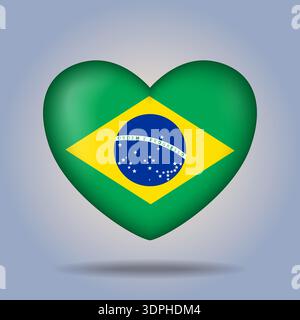 Brazil flag heart button Isolated on color gradient background Stock Vector