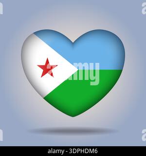 Djibouti flag heart button Isolated on color gradient background Stock Vector